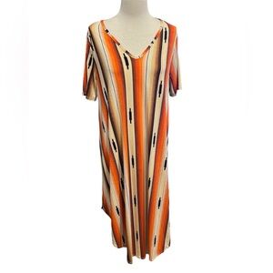 Lucky and blessed southwestern serape striped midi dress size M boho, v neck